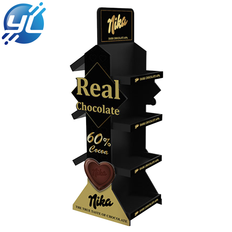 Eye catching wood material free standing display rack for chocolate 