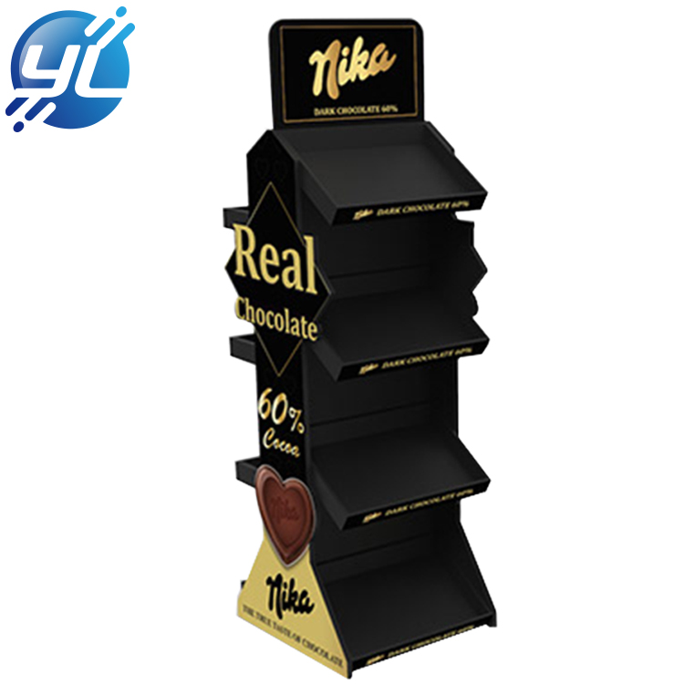 Eye catching wood material free standing display rack for chocolate 