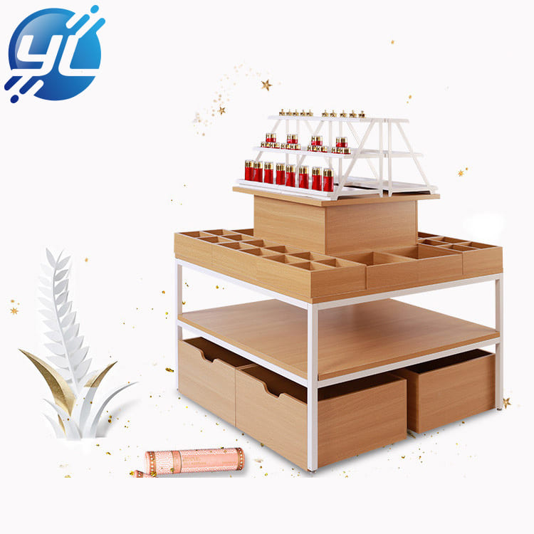 Modern style snacks shop kiosk shelves promotion OEM grocery store display shelf in wooden material