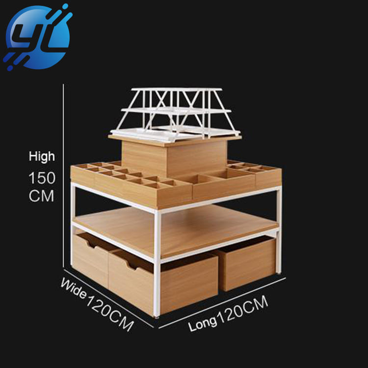 Modern style snacks shop kiosk shelves promotion OEM grocery store display shelf in wooden material